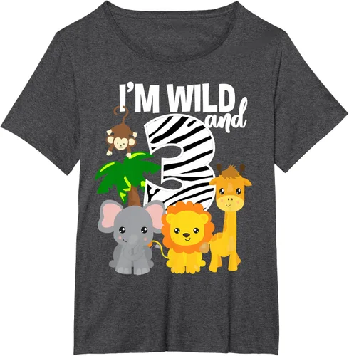 Vista 26 de Camiseta de cumpleaños con temática de zoológico de I'm Wild and 3, Negro, S