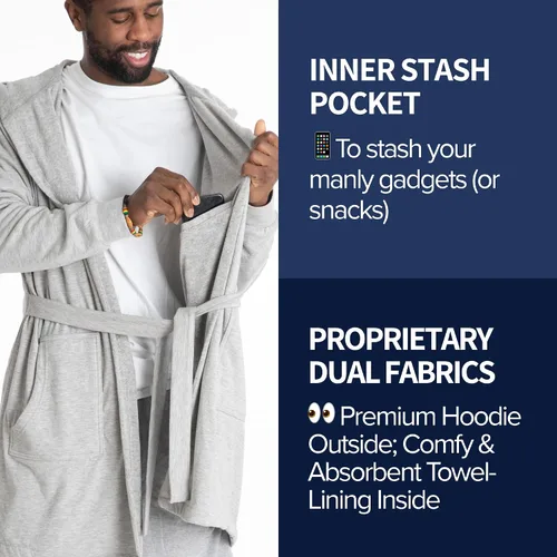 Vista 7 de DudeRobe Bata de baño con capucha para hombre con bolsillos Bata de baño suave y cómoda para hombre de Shark Tank