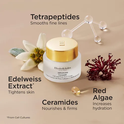 Vista 6 de Elizabeth Arden Advanced Ceramide Lift and Firm Eye Cream, fórmula hidratante para reducir arrugas debajo de los ojos, hinchazón y patas de gallo