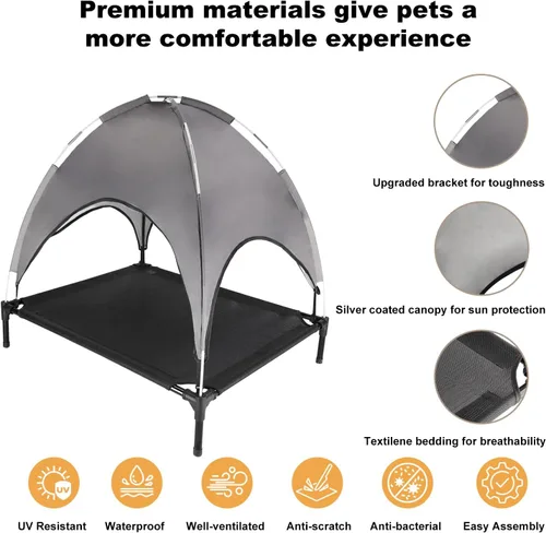 Vista 12 de Cama para perros para exteriores con toldo, cuna elevada, hasta