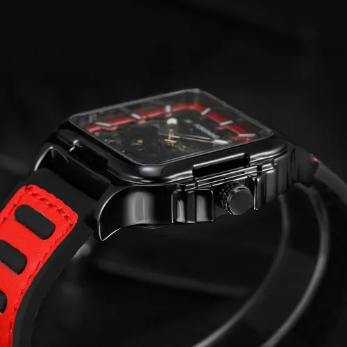 Vista 11 de FORSINING Reloj de pulsera con diseño de esqueleto impermeable para hombre, automático, steampunk, correa de silicona, luminoso cuadrado