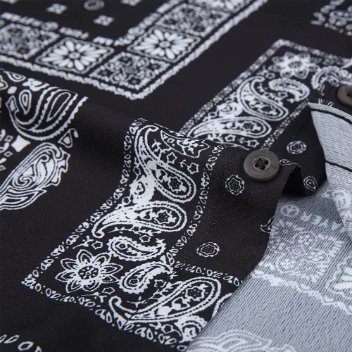 Vista 5 de MCEDAR Mens Casual Button Down Short Sleeve Paisley Printed Summer Vintage Beach Vacation Shirts