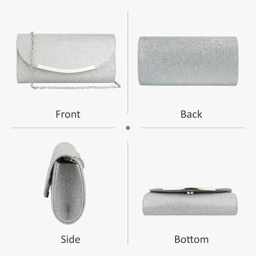 Vista 3 de Ubysoyi Bolso de mano con purpurina para mujer, bolso de noche, bolso de mano, de metal brillante, sobre formal, boda, baile de graduación, bolso