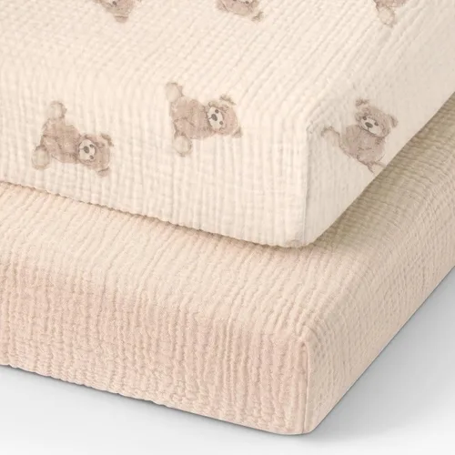 Vista 22 de Sábanas orgánicas para cuna de bebé de 33 x 17 pulgadas, 100% algodón de muselina para bebé, niña, niño, funda de colchón ajustable suave compatible