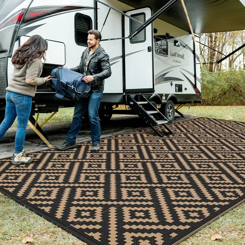 Vista 26 de GENIMO - Tapete de exterior para patio, 6 x 9 pies, impermeable, reversible, de plástico, para campamento, caravana, terraza, porche, cámper