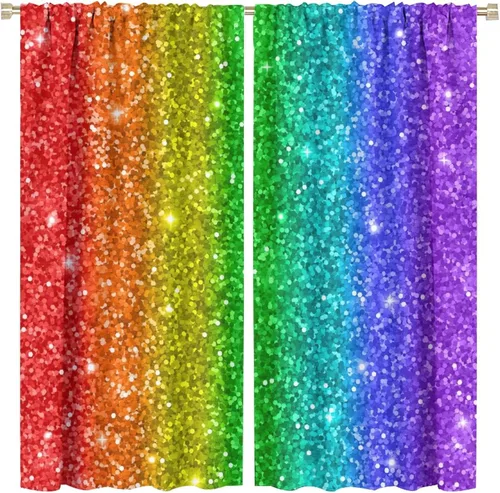 Vista 86 de Cortinas opacas abstractas de arco iris, pintura de color arcoíris con gotas, diseño gráfico creativo con bolsillo para barra, para sala de estar