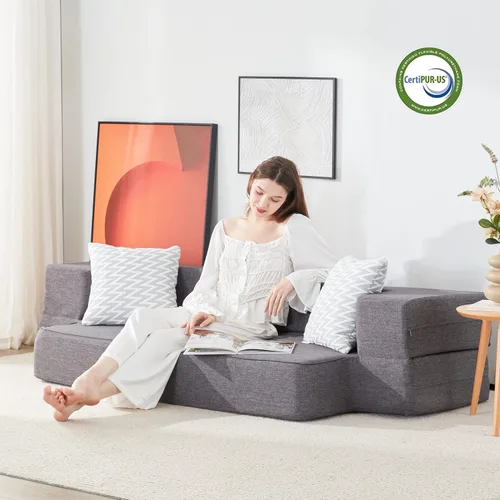 Vista 2 de Lazyzizi Sofá cama de suelo, sofá cama convertible plegable con 2 almohadas y funda lavable para sala de estar, invitados, sala de juegos, 8