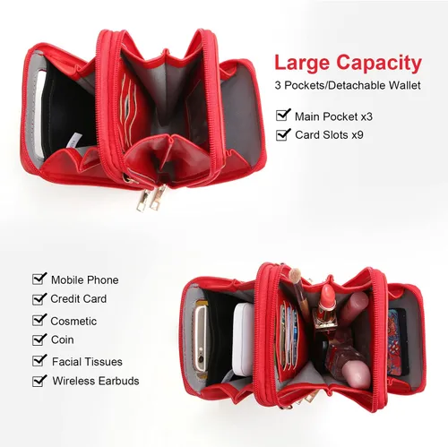 Vista 2 de Bolsa cruzada para teléfono celular, para mujer, con ventana para pantalla táctil, bloqueo de RFID, bolsa y cartera con correa de hombro