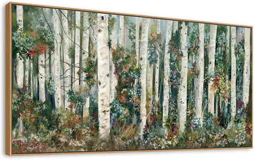 Vista 3 de tigeridge Arte de pared de abedul enmarcado, lienzo de bosque de abedul floreciente, imágenes de paisaje natural, decoración de pared de madera
