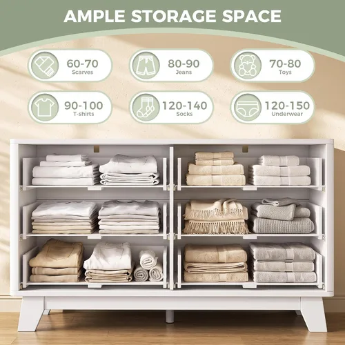 Vista 5 de Jocoevol Cómoda acanalada con 6 cajones para dormitorio, color blanco