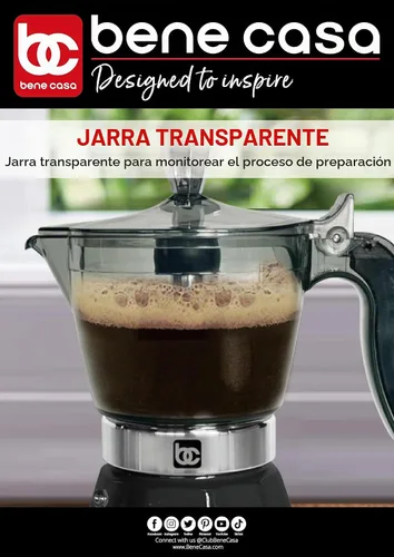 Vista 5 de Bene Casa Cafetera Eléctrica Portátil de Espresso Negra, 1-3 Tazas/Shots (1, NEGRO)