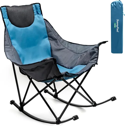 Vista 16 de SUNNYFEEL Silla Mecedora de Camping, Reclinable Acolchada de Lujo, Silla Plegable de Jardín de Gran Tamaño con Bolsillo, Resistente para Naranja