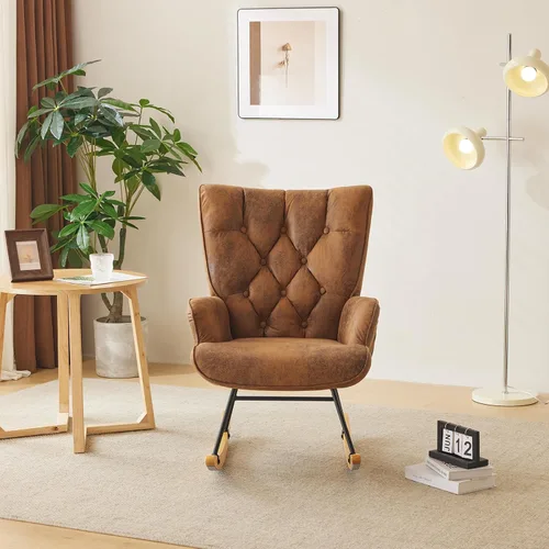 Vista 4 de Mecedora para cuarto de bebé, tela estampada en caliente, tapizada, mecedora, mecedora, asiento acolchado con respaldo alto, silla auxiliar cómoda