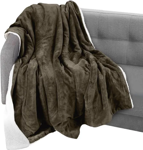 Vista 36 de Elegant Comfort Manta, Manta Reversible de Franela Sherpa, Ultra-Suave, Mullida, Acogedora y Afelpada - Manta Decorativa Ligera para Todas las Gris