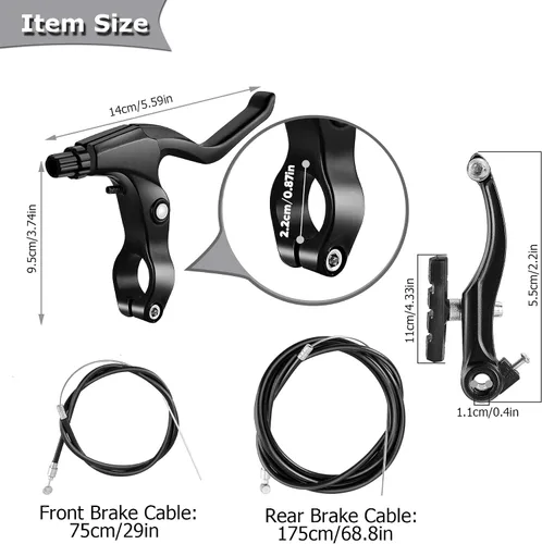 Vista 4 de Juego de Frenos para Bicicleta, Kit Completo de Frenos para la Mayoría de Bicicletas de Montaña, MTB Híbrido, Frenos Delanteros y Traseros, Kit