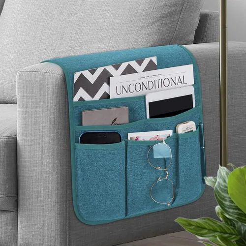 Vista 8 de Teniux - Organizador de apoyabrazos antideslizante con soporte para mando a distancia para sillón reclinable, con 5 bolsillos para revista, tableta