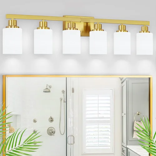 Vista 12 de Juego de 2 apliques de pared para baño, 1 luz negra, apliques de pared modernos para interiores con pantallas de vidrio blanco, lámpara de pared