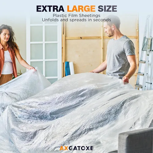 Vista 3 de Lonas de plástico de 12 x 9 pies - 1 Mil (paquete de 1) - Láminas y lonas desechables para pintor para pintar, protección impermeable