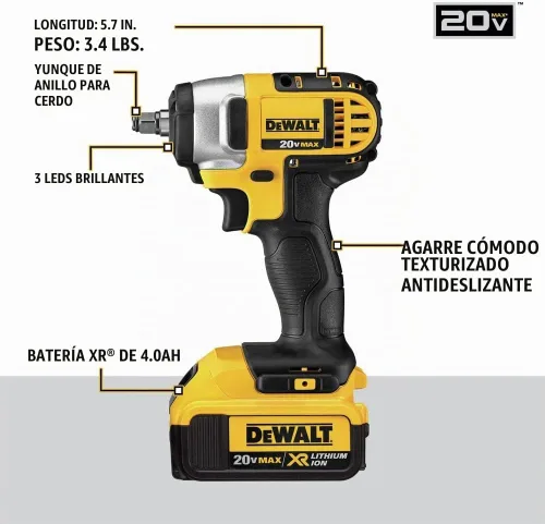 Vista 4 de DEWALT DCF883M2 - Kit de llaves de impacto con llaves de cordón curvo, 3/8 de pulgada, iones de litio, 20 voltios máx.