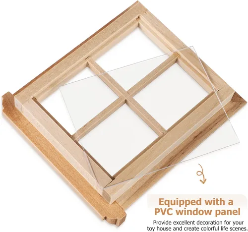 Vista 3 de Toyvian Casa de muñecas Ventanas de madera: 2 unids marco de ventana en miniatura 1 12 muebles de casa de muñecas pequeños marcos de madera adornos