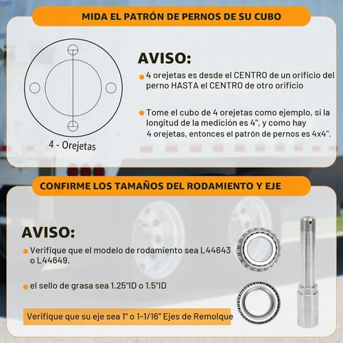 Vista 6 de Juego de 2 cubos de remolque de 4 lengüetas para 2000 libras, cubo de remolque de 4 x 4 pulgadas, para ejes de remolque de 1 pulgada y 1-1/16