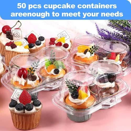 Vista 4 de 50 recipientes para cupcakes desechables, cajas de 2 cavidades para cupcakes