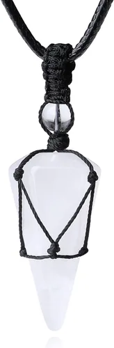 Vista 14 de XIANNVXI Collar puntiagudo con piedra de cristal curativo, cuerda negra ajustable, collar con colgante de piedras preciosas naturales, joyería