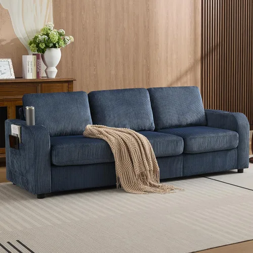 Vista 9 de Sofá de 3 Plazas Extragrande de 87.4", Sofá Tapizado para Sala de Estar, Loveseat Moderno de Asiento Profundo y Cómodo con Portavasos, Sofá Loveseat