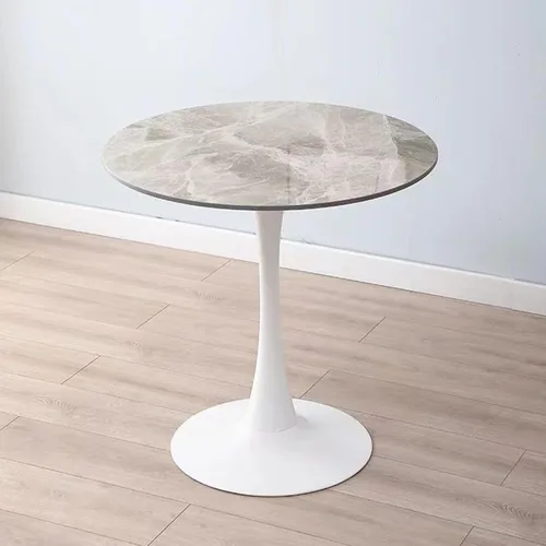Vista 12 de HM&DX Mesa de comedor redonda con parte superior de mármol sintético y base de pedestal, moderna mesa de ocio para bar, mesa auxiliar de espacio