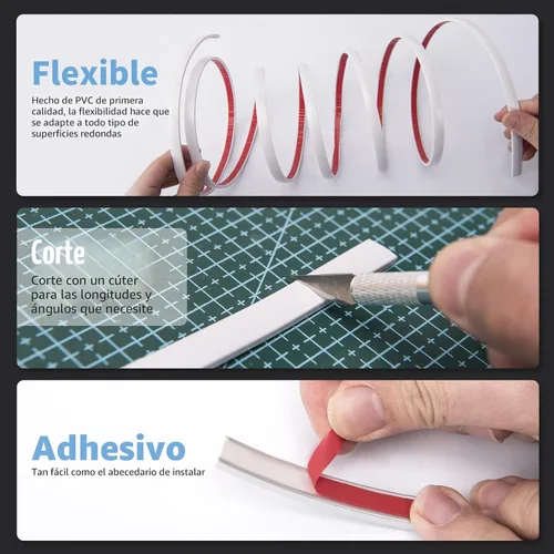 Vista 4 de Art3d Moldura de vinilo flexible de 30 pies para despegar y pegar para bordes de azulejos de pared, salpicaduras de cocina, marco de espejo en Blanco