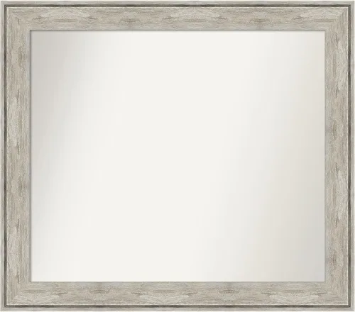 Vista 234 de Amanti Art Espejo de baño plateado para sobre el fregadero, 28 x 37 pulgadas, elegante espejo rectangular de peltre cepillado, marco de madera