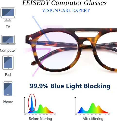 Vista 5 de FEISEDY Gafas de bloqueo de luz azul aviador de los años 70, marco piloto cuadrado, antideslumbrante, gafas de computadora para mujeres y hombres
