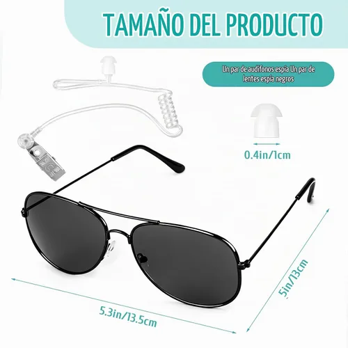 Vista 2 de Twdrer - Conjunto de disfraz de agente espía de 2 piezas con auricular y gafas de sol