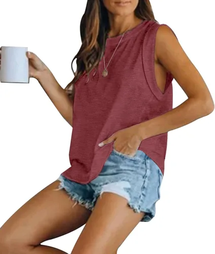 Vista 2 de Camiseta sin mangas de verano para mujer, ajuste holgado, casual, cuello redondo, básica