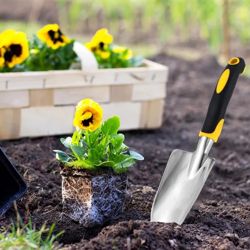Vista 4 de 8 piezas de pala de jardín de aleación de aluminio resistente, palas pequeñas para excavar palas de mano de metal con mango TPR suave para césped
