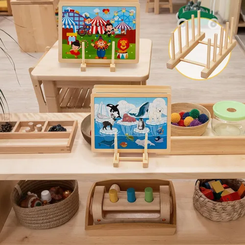 Vista 6 de Barydat - Soporte de exhibición de rompecabezas de madera de 2 piezas, organizador de estante para guardar tapas de ollas, soporte