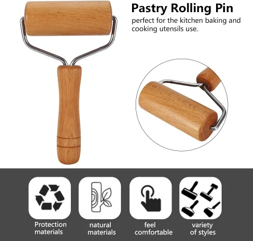 Vista 4 de Rodillo de pastelería y pizza Baker Roller Utensilios de cocina de madera para hornear (2)