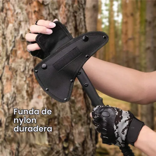 Vista 5 de Hacha de campamento, Tomahawk con pincho, hacha de supervivencia con funda, mango de fibra de nailon para supervivencia al aire libre, senderismo 1