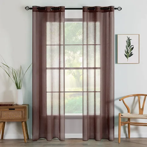 Vista 34 de MIULEE 2 paneles de cortinas semitransparentes beige para ventana, elegantes con ojales en la parte superior, cortinas de gasa