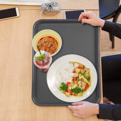 Vista 5 de Paquete de 6 bandejas grandes de plástico para servir restaurantes de comida rápida, 17.2 x 13.4 pulgadas, bandejas rectangulares de café gris