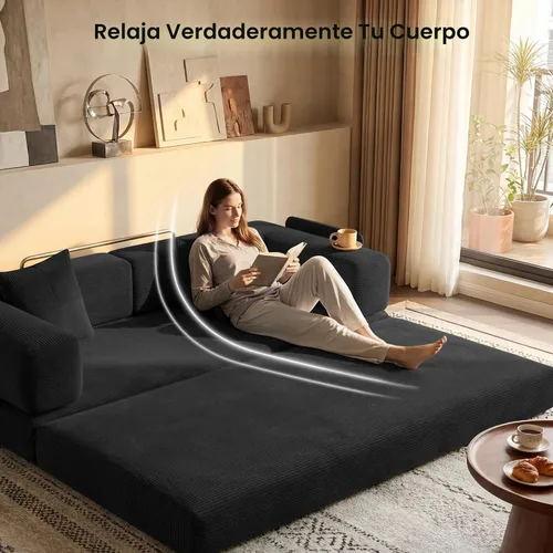 Vista 5 de Sofá cama tipo futón convertible de 78.8 pulgadas, sofá deshuesado Negro