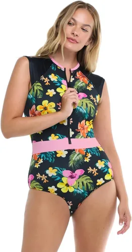 Vista 2 de Body Glove Traje de baño de una pieza con cremallera frontal y UPF 50+ para mujer