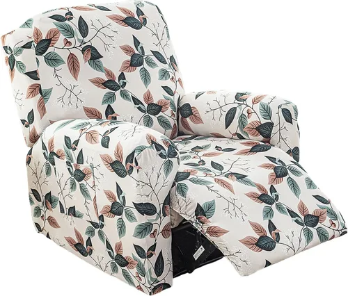 Vista 35 de NILUOH Funda para sillón reclinable, 4 piezas, elástica, estampada, con bolsillo lateral, funda para sofá reclinable, antideslizante, ajustable, 16