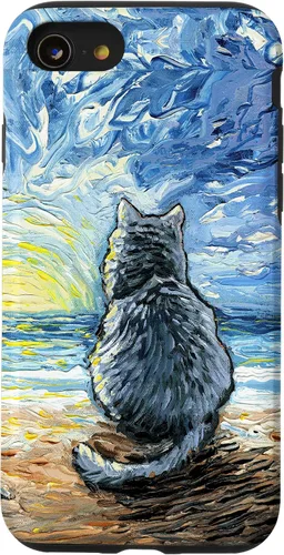 Vista 18 de Nebelung Gray Cat Starry Night Persian Russian Blue Art Case for iPhone 17
