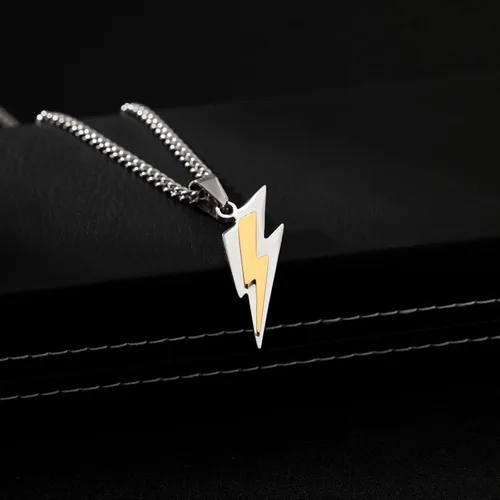 Vista 5 de Yumikoo Collar con colgante de acero inoxidable con rayo dorado para hombre y mujer