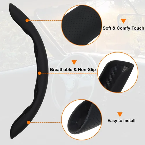Vista 3 de Funda de cuero de napa para volante, 15 pulgadas, color negro, 3