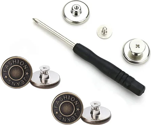 Vista 9 de GIYOMI 17mm Kit de reemplazo de botones para jeans sin costura con base metálica, 12 juegos de botones metálicos removibles sin clavos de 17 mm, kit