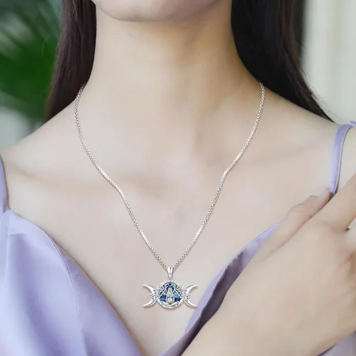 Vista 218 de Collar de pentagrama de plata de ley con triple luna, diosa celta, nudo celta, nudo de brujas, Ankh, sol y luna, Hécate, lilith, Santa Muerte