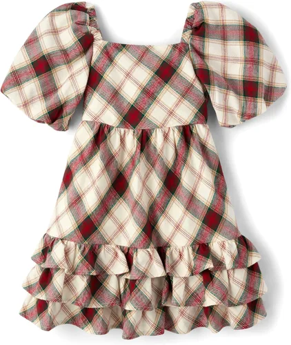 Vista 9 de Gymboree Vestidos escalonados de manga corta para niñas y niñas pequeñas Azul Flores