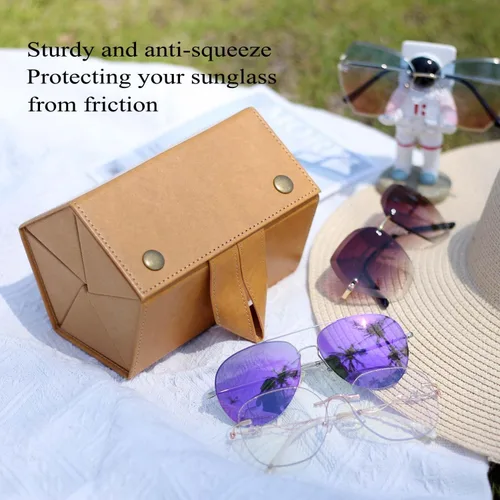 Vista 5 de Besforu Estuche para lentes de sol para hombres o mujeres, estuche rígido para múltiples anteojos, caja portátil con 5 ranuras para organizar gafas